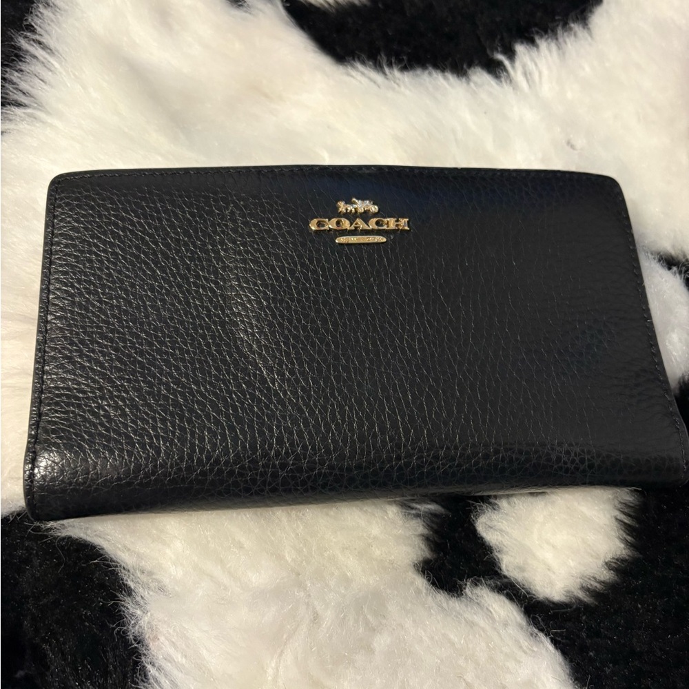 Coach Black Leather Clutch with Gold Logo